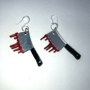 Plastic Ear Wires Bloody Hatchet Earrings